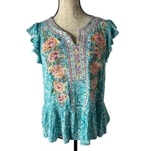Savanna Jane Embroidered Blue blouse Tank Size‎ Small
